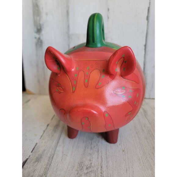 Vintage talavera Mexican tomato Piggy bank folk art vegetable - Picture 2 of 10
